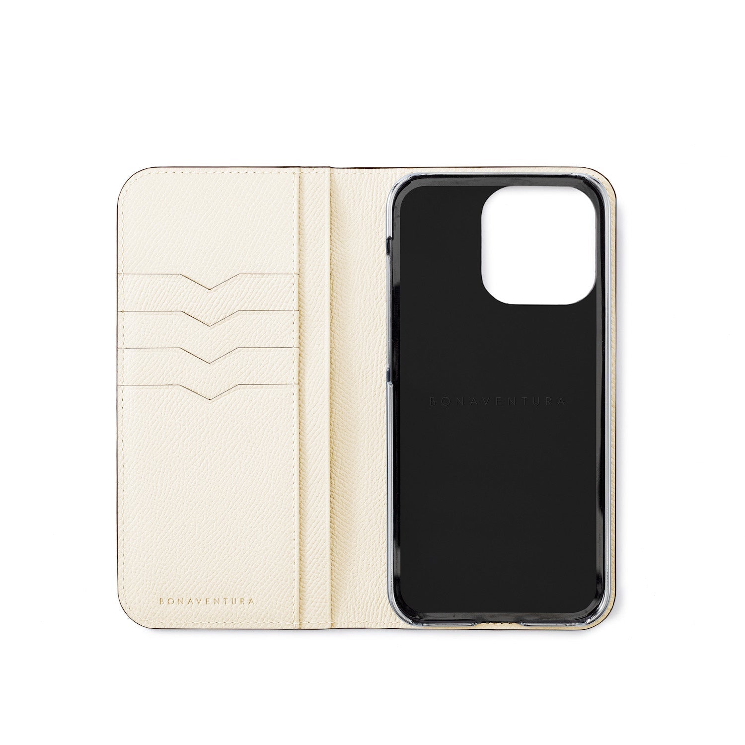 BONAVENTURA - ボナベンチュラiPhone15promaxケース　シェル✖️ホワイト iPhone 15 Pro Max) ダイアリーケース ノービレレザー