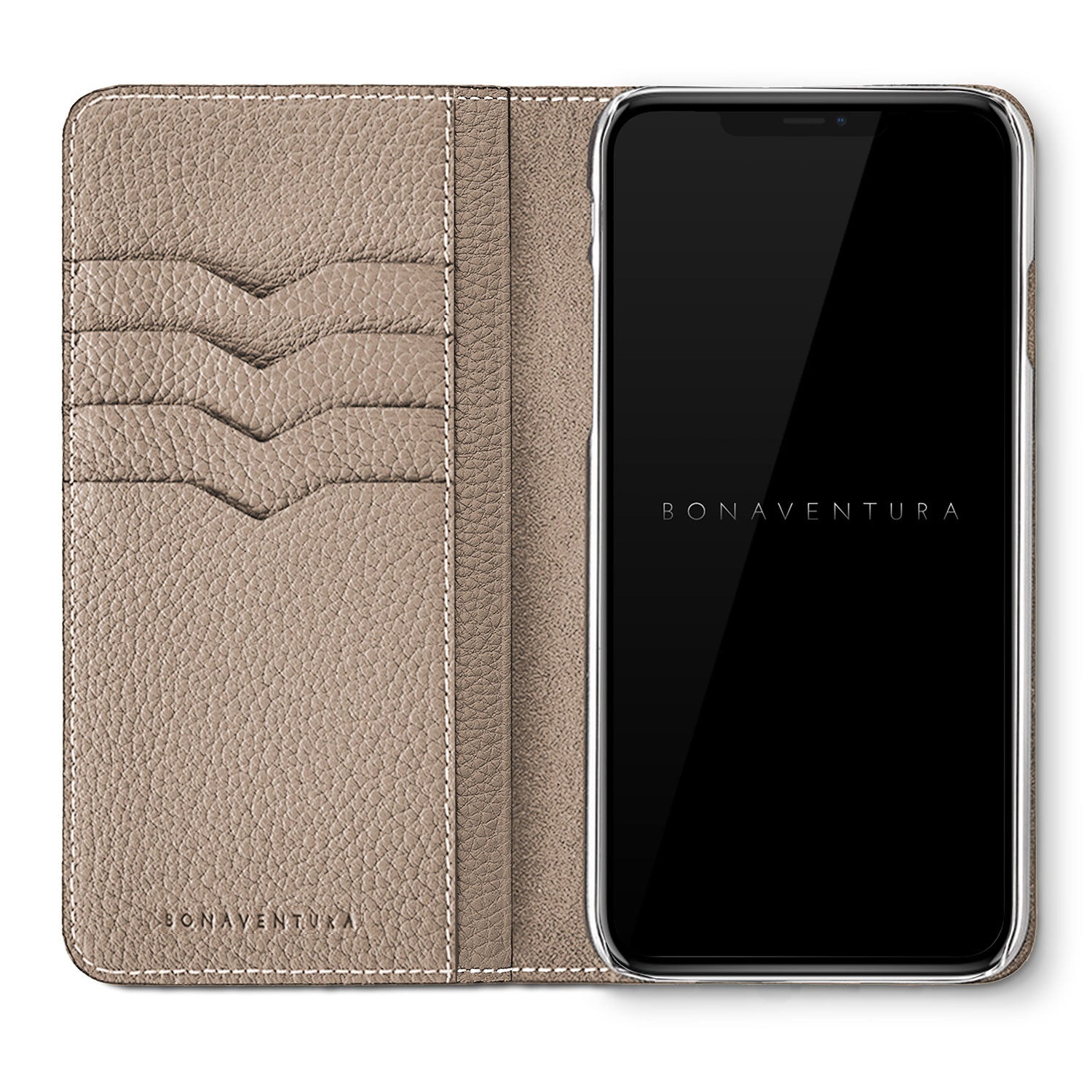 BONAVENTURA 手帳型iPhone12ケース ベージュ 上質なレザーの手帳型 iPhone / スマホケース（ダイアリーケース