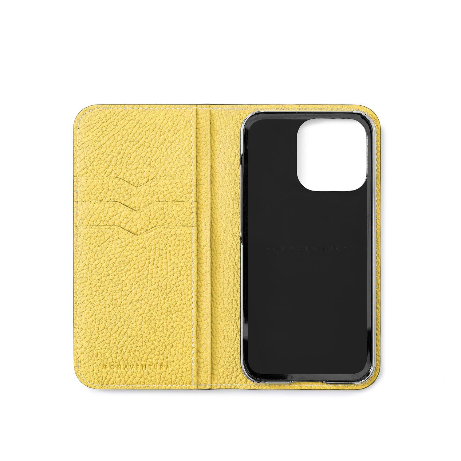 BONAVENTURA iPhone15Pro エトープ×イエロー iPhone 15 Pro) ダイアリーケース シュリンクレザー – BONAVENTURA