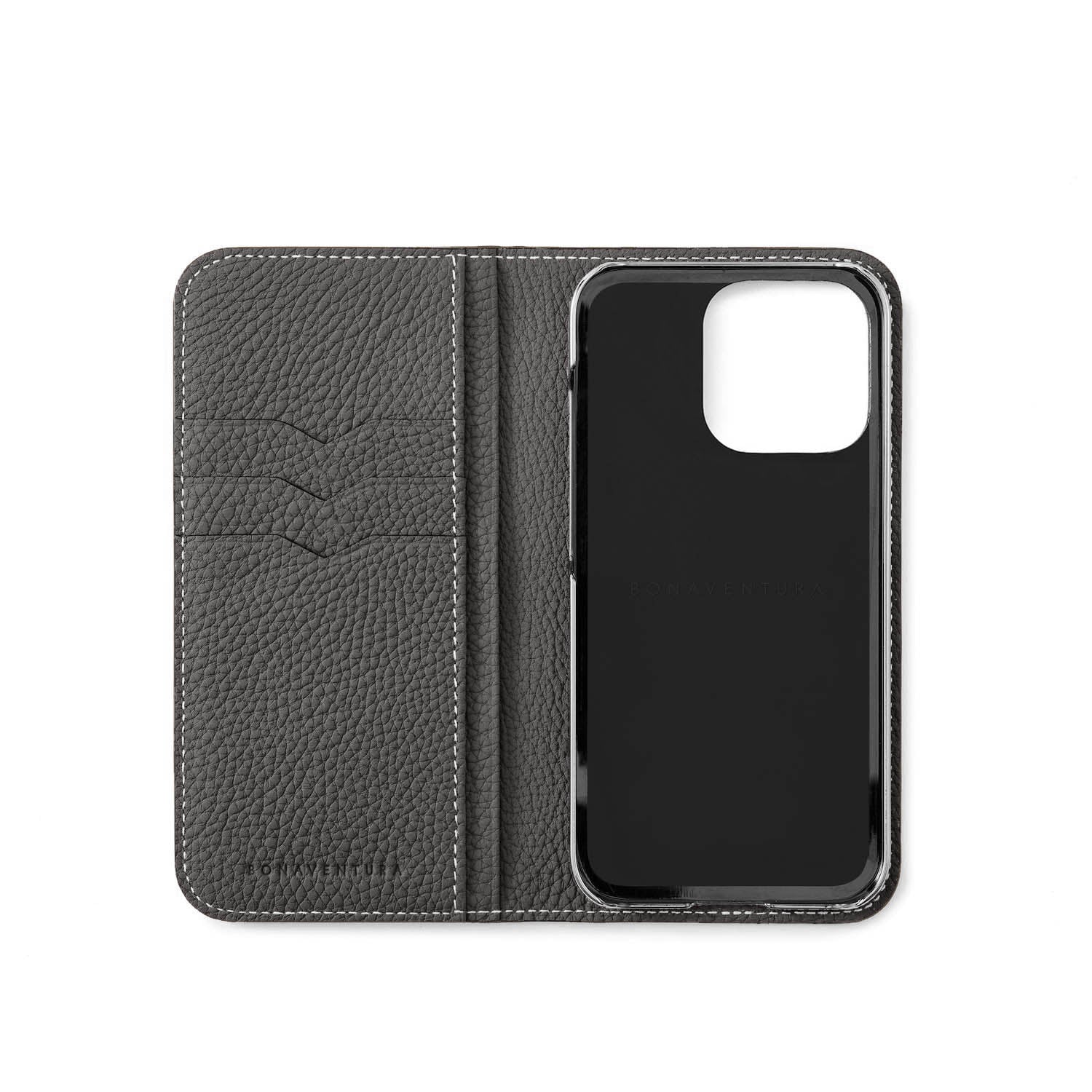 ☆BONAVENTURA iPhone15ケース 手帳型 グレージュ×イエロー iPhone 15