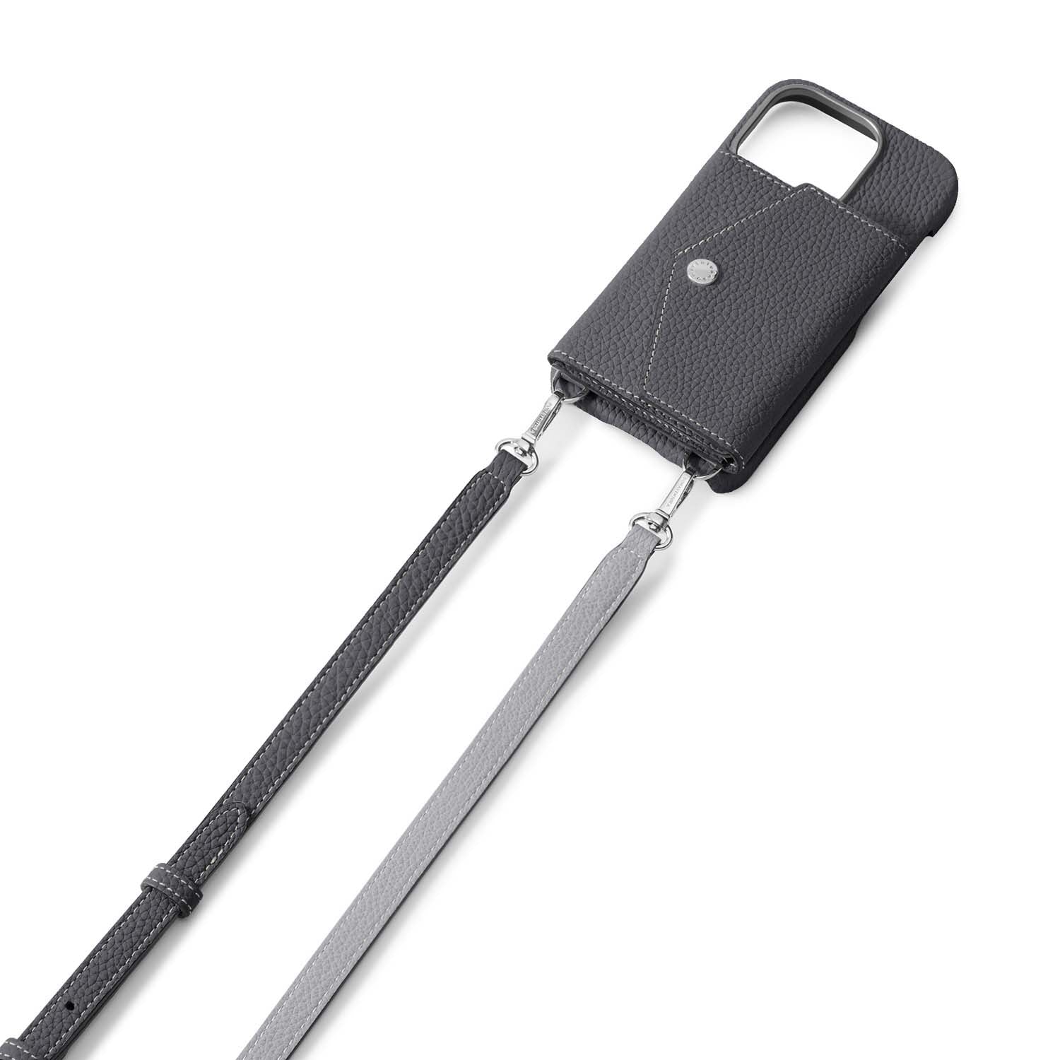 Adjustable shoulder strap in shrunk leather (silver)