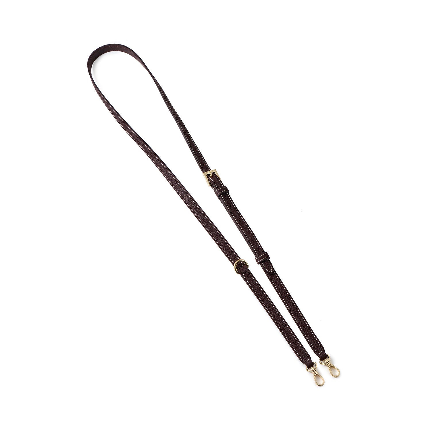 Dリング付き アジャスタブル ショルダー ストラップ シュリンクレザー ゴールド チョコレートブラウン