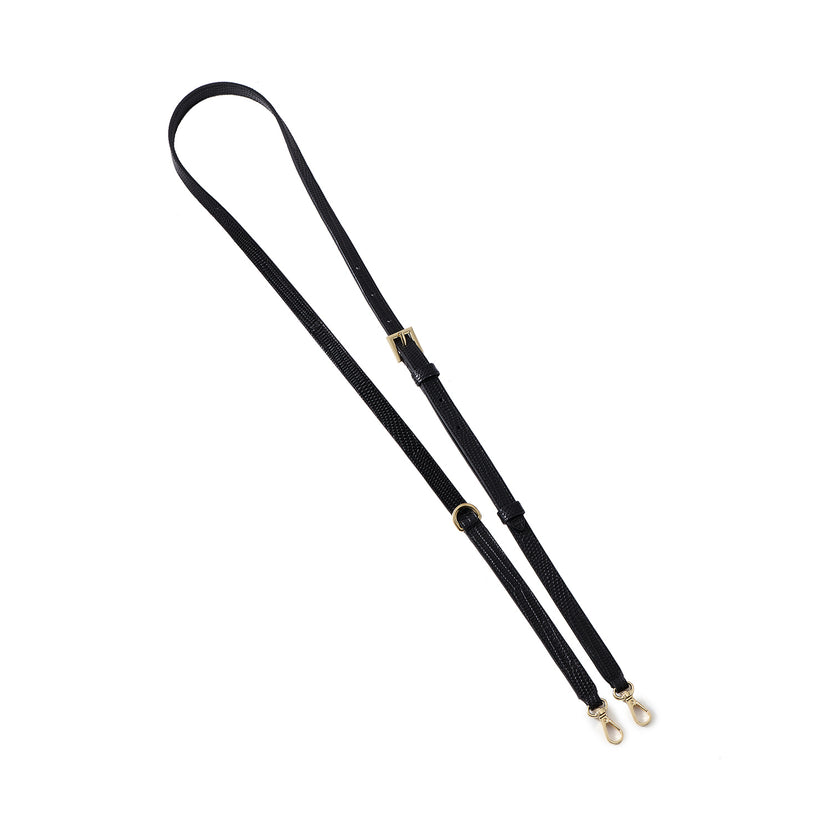 Dリング付き アジャスタブル ショルダー ストラップ リザードエンボスレザー (ゴールド)