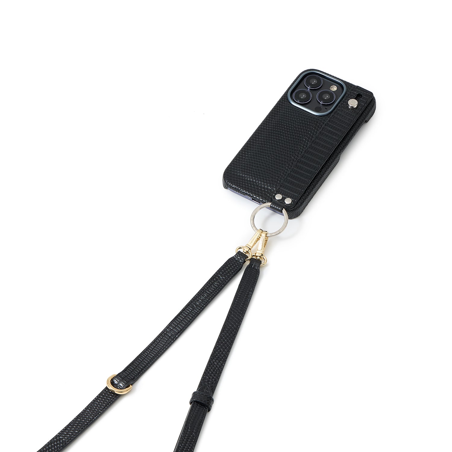 Dリング付き アジャスタブル ショルダー ストラップ リザードエンボス