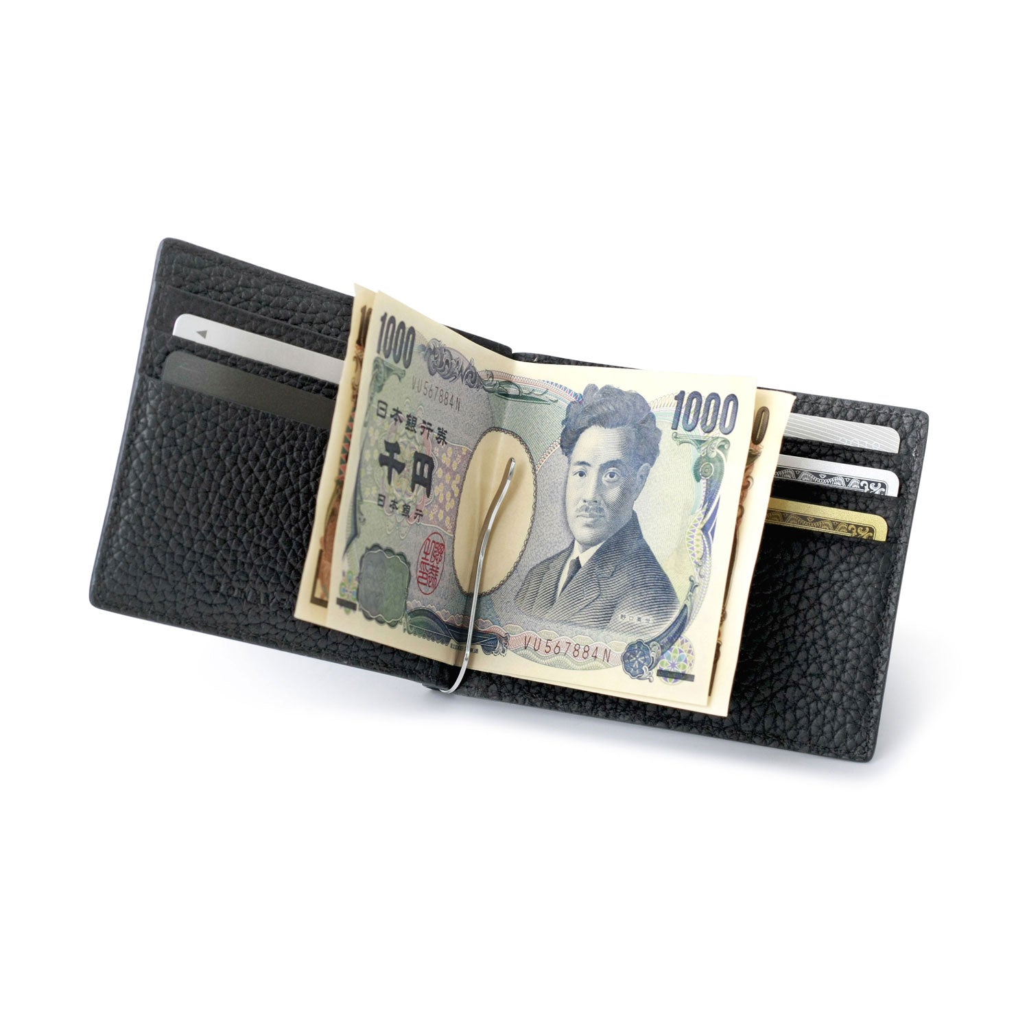 ★数量限定品★ボナベンチュラ×Tiamo バイフォールド ビルクリップ ブラック バイフォールド ビルクリップ コインケース付き シュリンクレザー