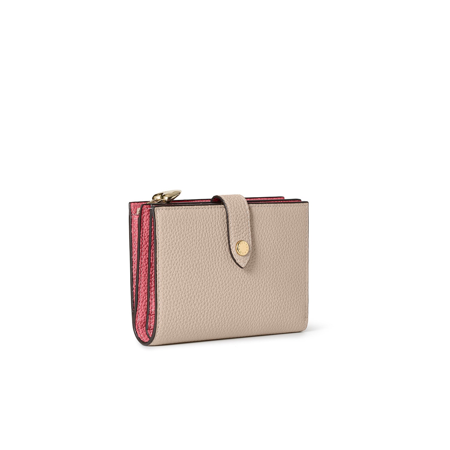 ハートプラー付き ベルテッド マルチ ミディアムウォレット シュリンクレザー グレージュ × アザレ