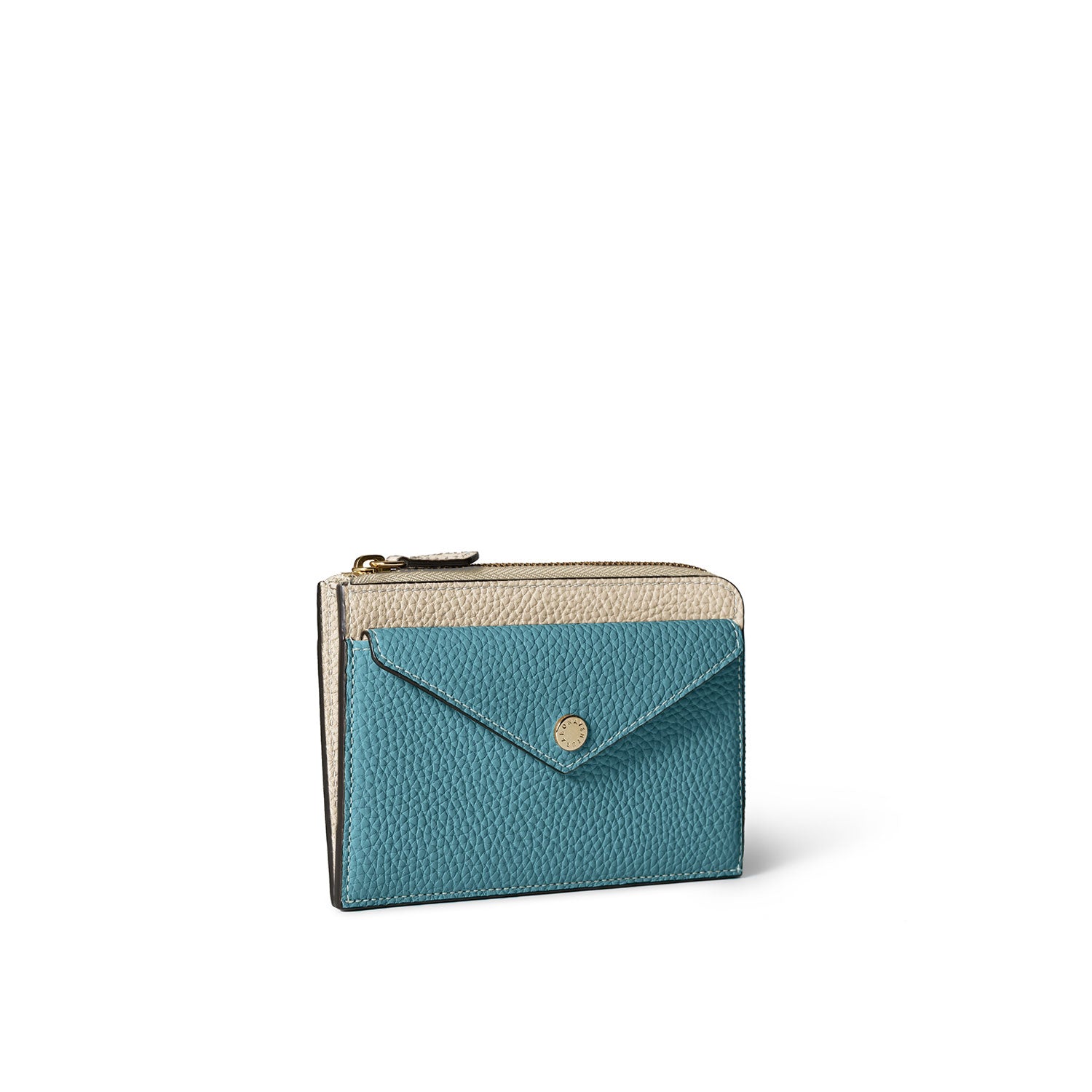 【鏡リュウジ監修 BONAVENTURA × 25ans】エンベロープ ミニジップ ウォレット シュリンクレザー アイボリー × ブルーシアン