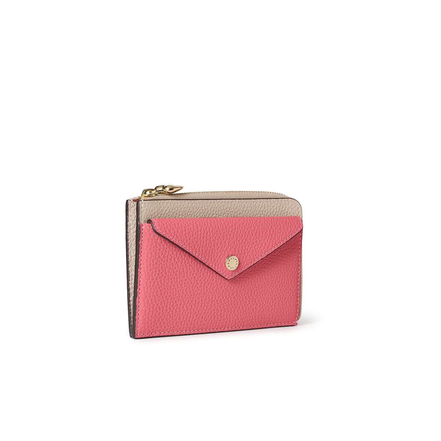 ハートプラー付き エンベロープ ミニジップ ウォレット シュリンクレザー シュリンクレザー グレージュ × アザレ