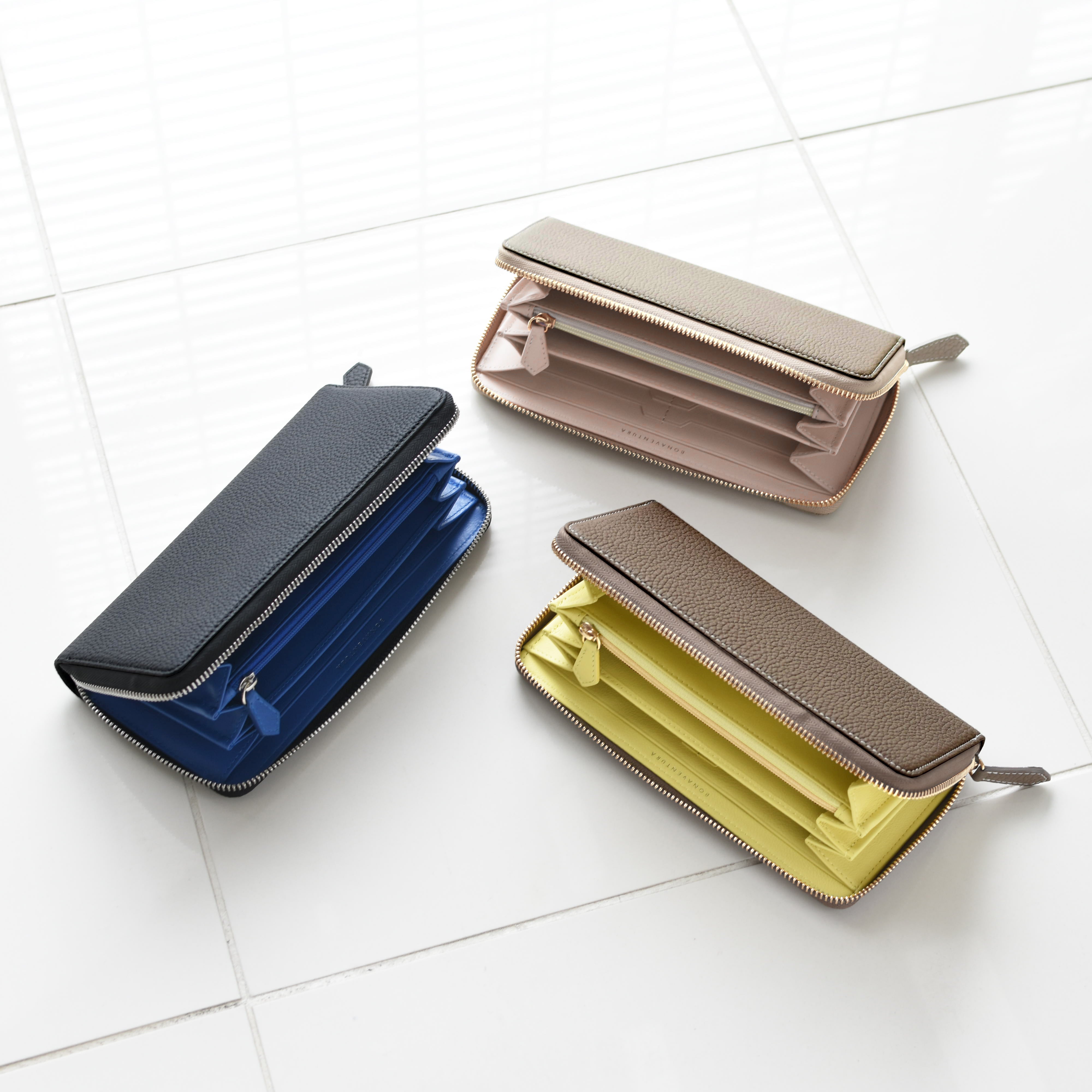 ボナベンチュラ　ロングジップ ウォレット シュリンクレザー Long Zip Wallet In Shrink Leather