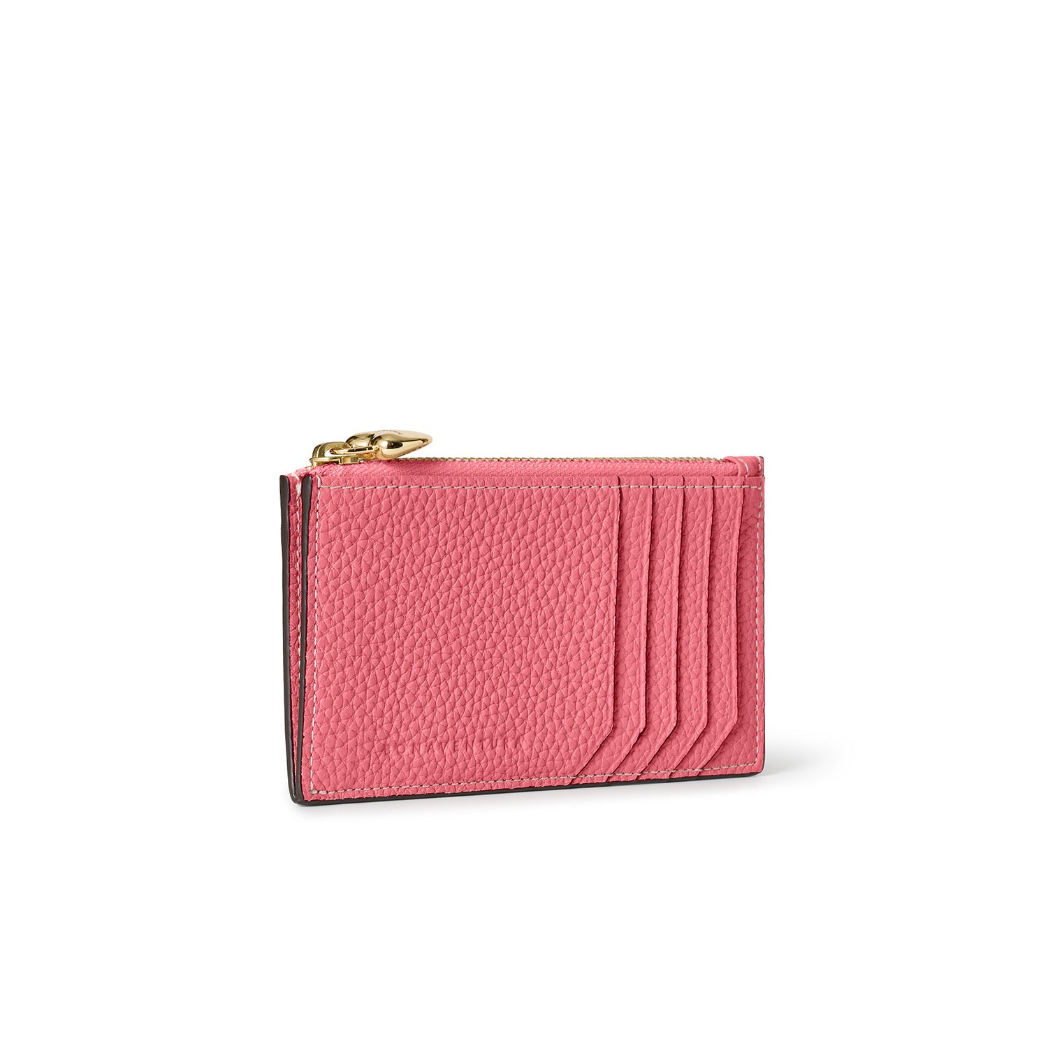 ハートプラー付き ミニジップ ウォレット シュリンクレザー アザレピンク