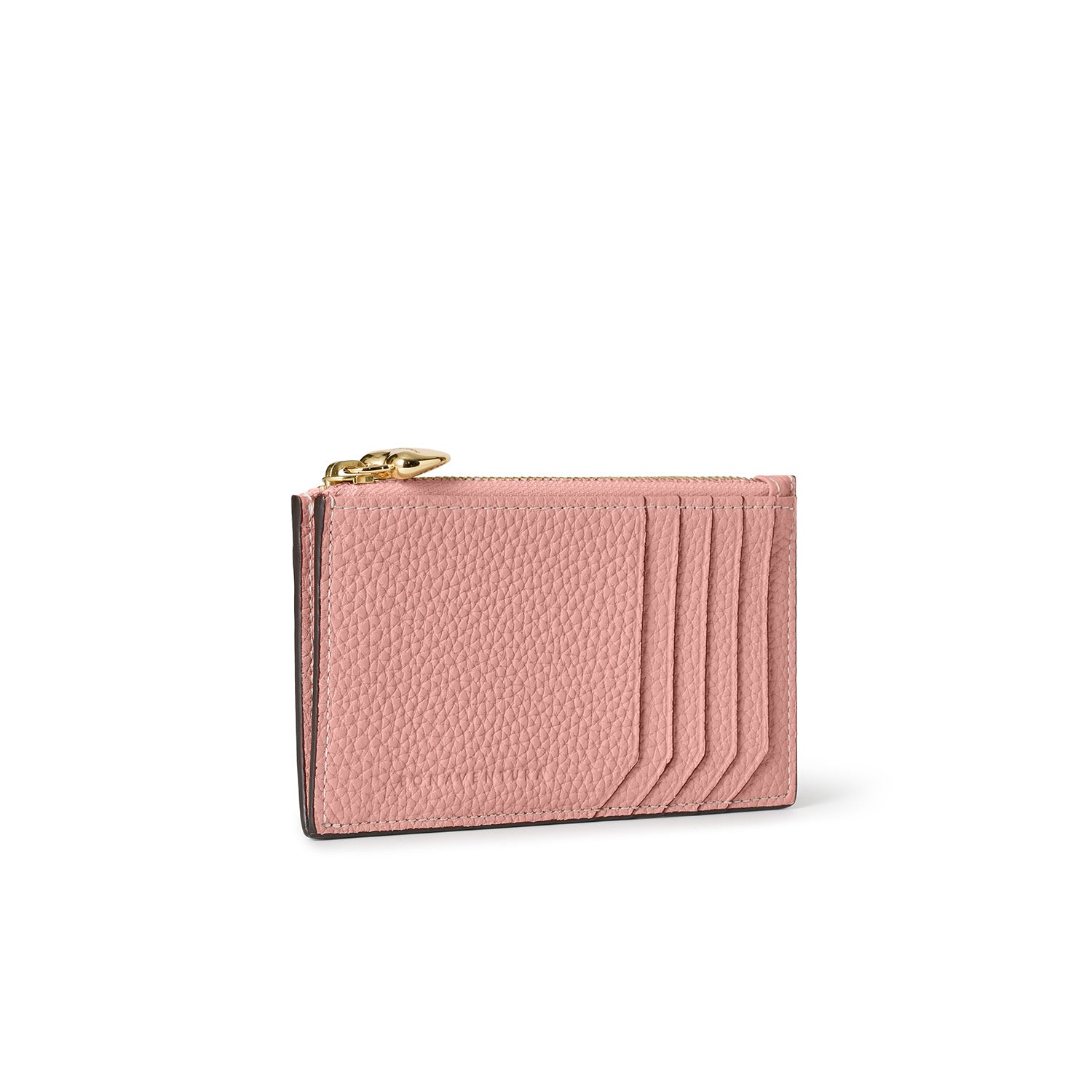 ハートプラー付き ミニジップ ウォレット シュリンクレザー コーラル × グレージュ