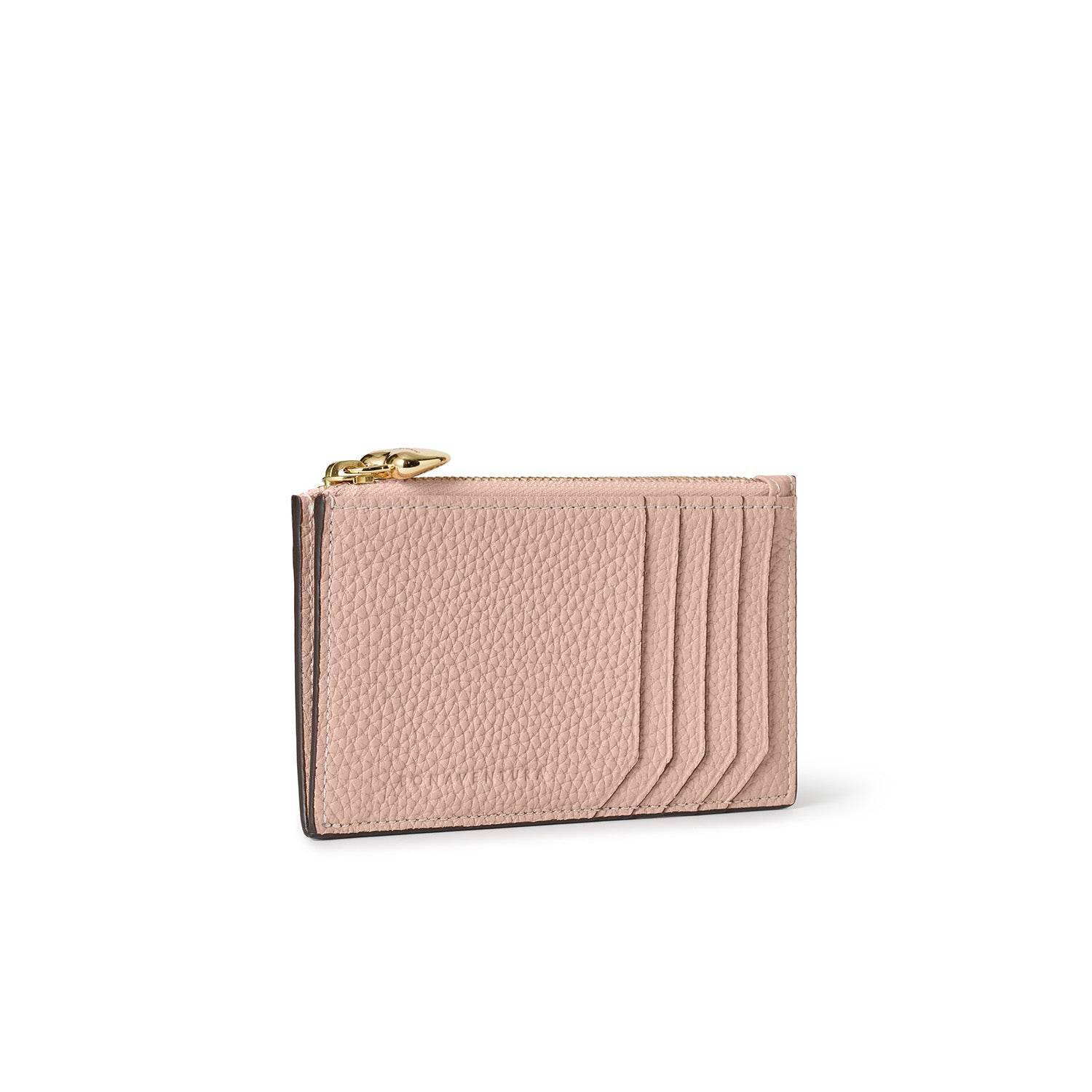 ハートプラー付き ミニジップ ウォレット シュリンクレザー アーモンドピンク × エトープ