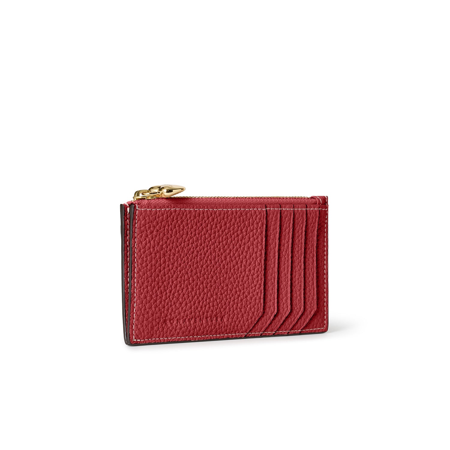 ハートプラー付き ミニジップ ウォレット シュリンクレザー レッド