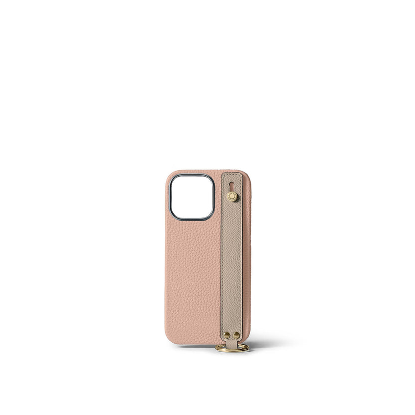 (iPhone 15 Pro) ハンドル付き バックカバーケース シュリンクレザー （ゴールド）