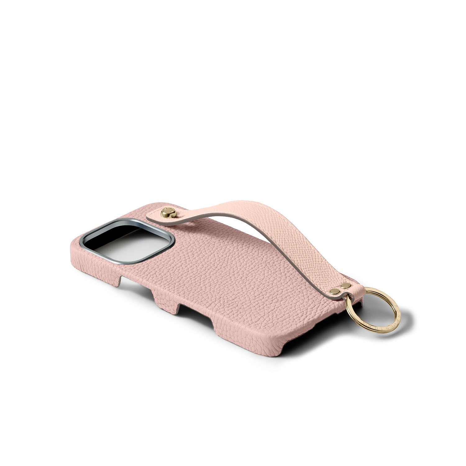 BONAVENTURA ストラップ付きケース ピンク　iPhone16pro iPhone 16 Pro) ハンドル付き バックカバーケース シュリンクレザー