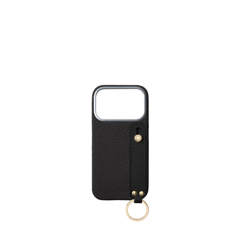 (iPhone 18 Pro) ハンドル付き バックカバーケース シュリンクレザー（ゴールド）