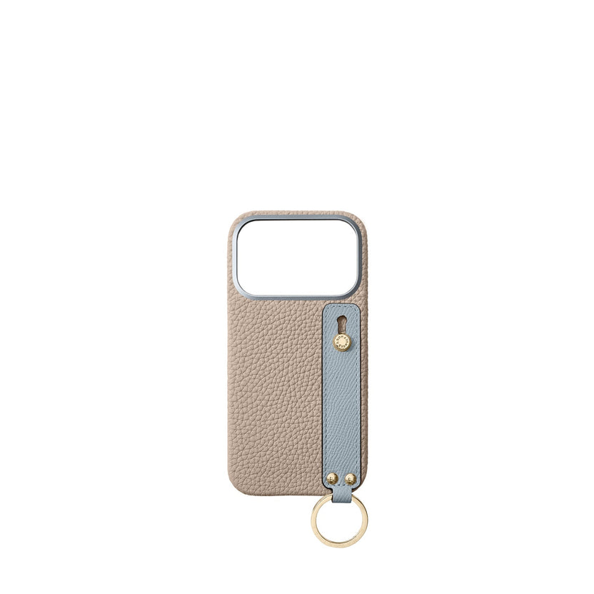 (iPhone 18 Pro) ハンドル付き バックカバーケース シュリンクレザー（ゴールド）