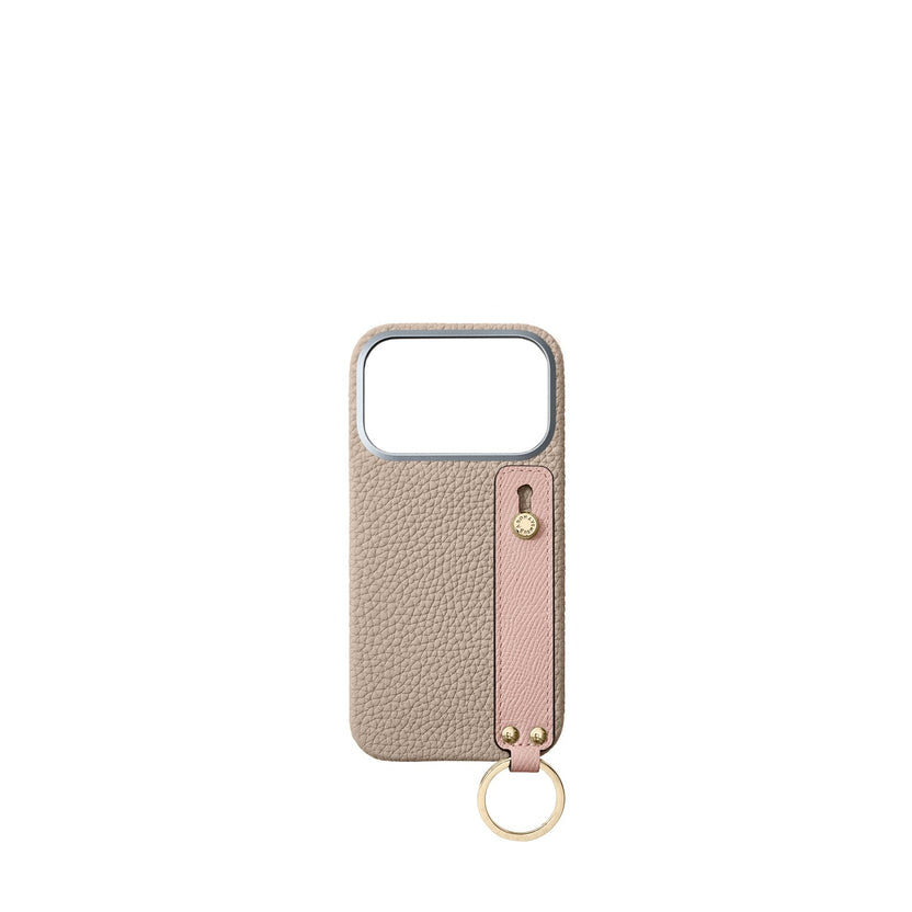 (iPhone 18 Pro) ハンドル付き バックカバーケース シュリンクレザー（ゴールド）