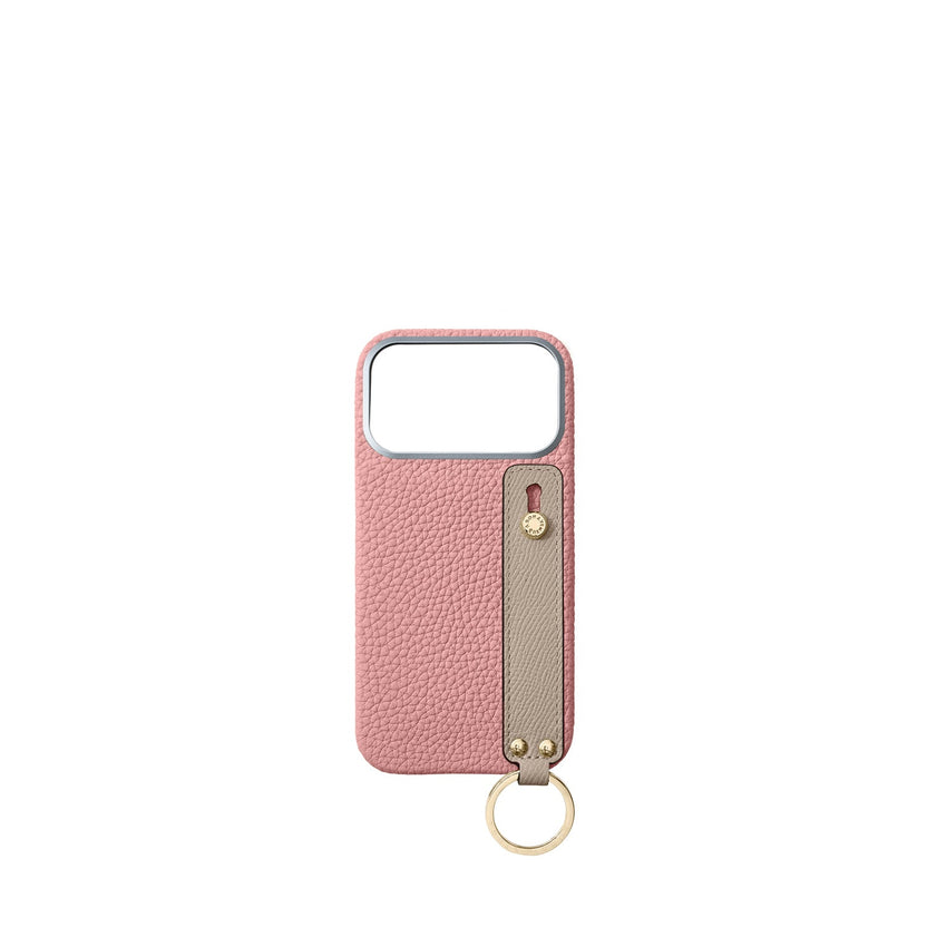 (iPhone 18 Pro Max) ハンドル付き バックカバーケース シュリンクレザー（ゴールド）
