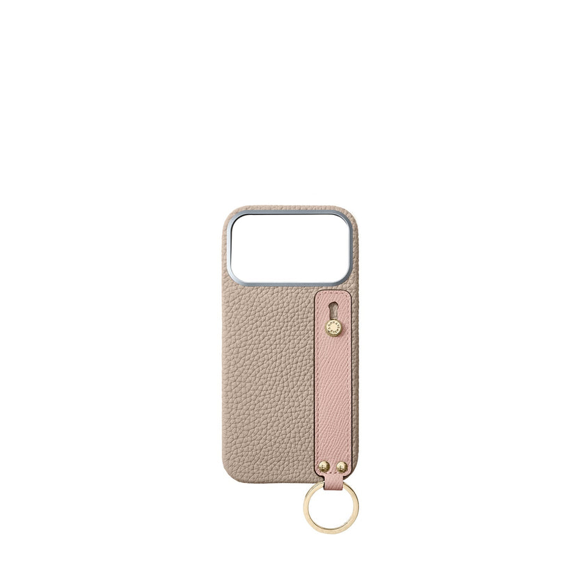 (iPhone 18 Pro Max) ハンドル付き バックカバーケース シュリンクレザー（ゴールド）