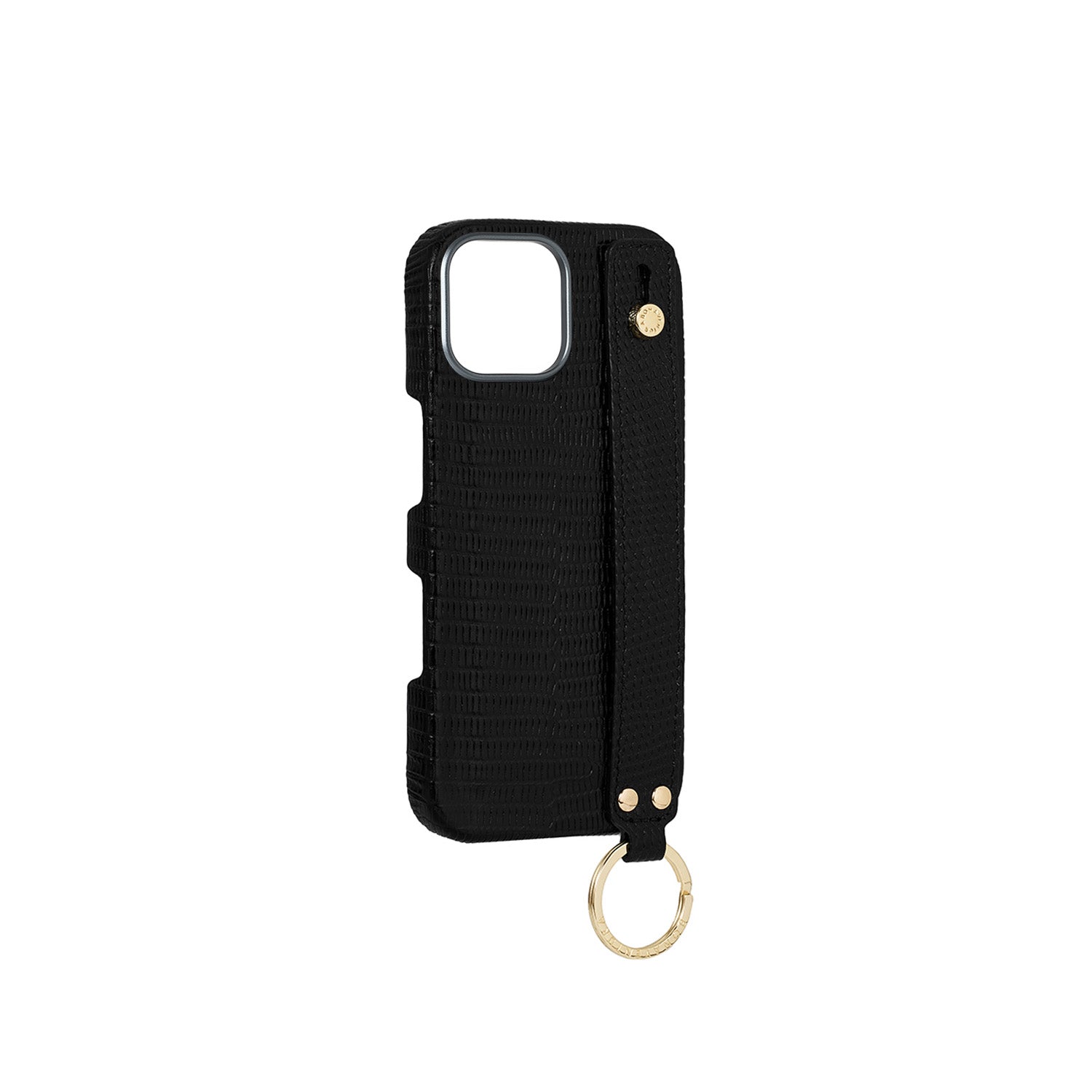 iPhone 16) ハンドル付き バックカバーケース リザードエンボスレザー