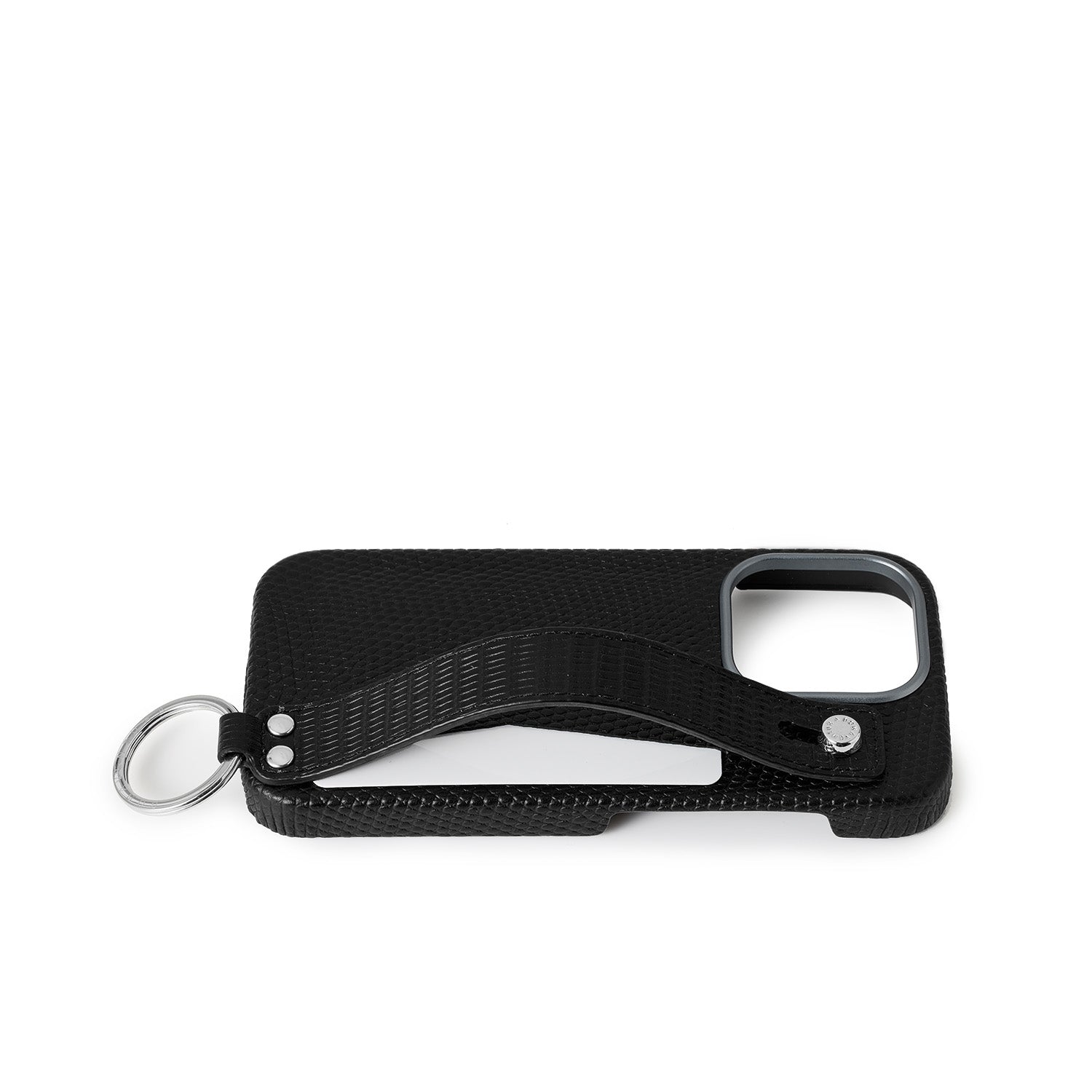 iPhone 15 Pro) ハンドル付き バックカバーケース エンボスリザードレザー