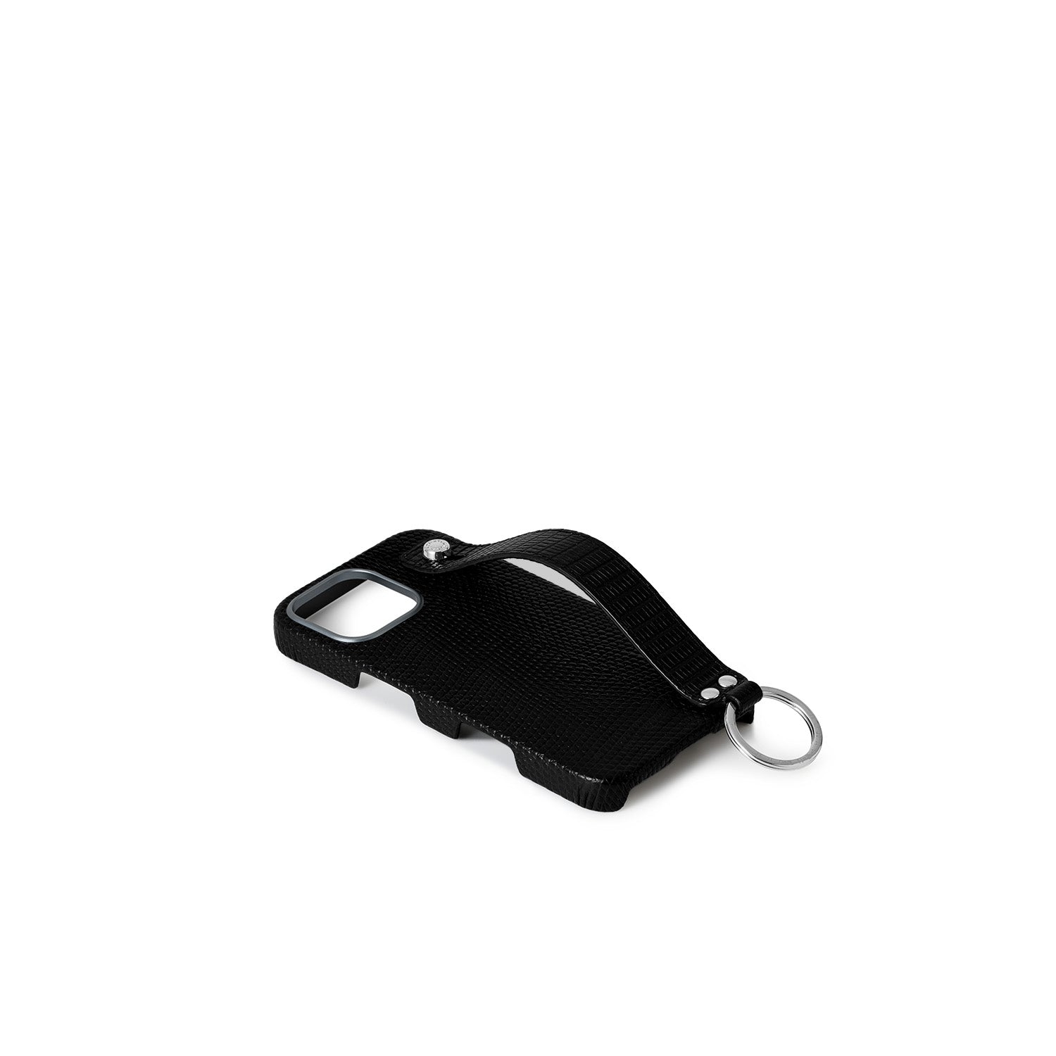 iPhone 16) ハンドル付き バックカバーケース リザードエンボスレザー