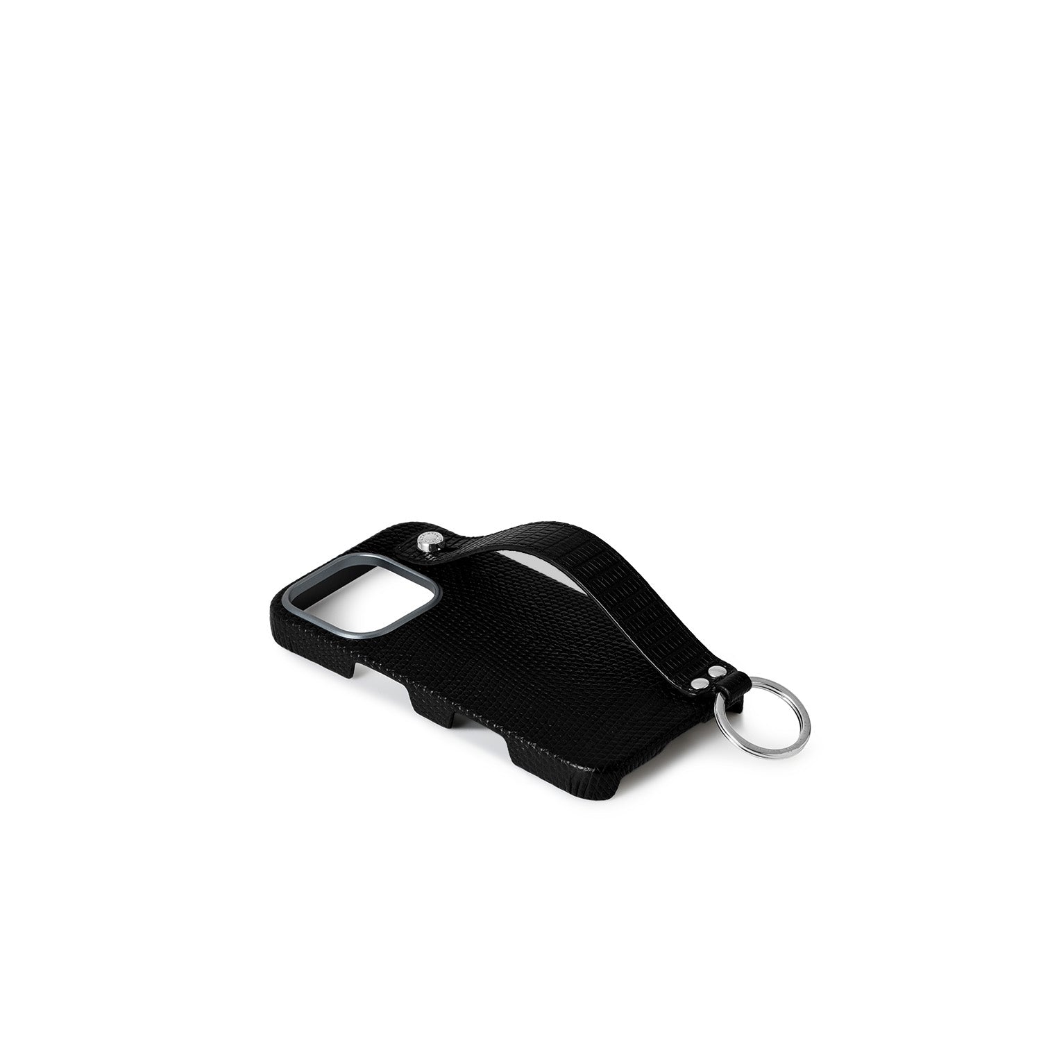 iPhone 16 Pro) ハンドル付き バックカバーケース エンボスリザードレザー