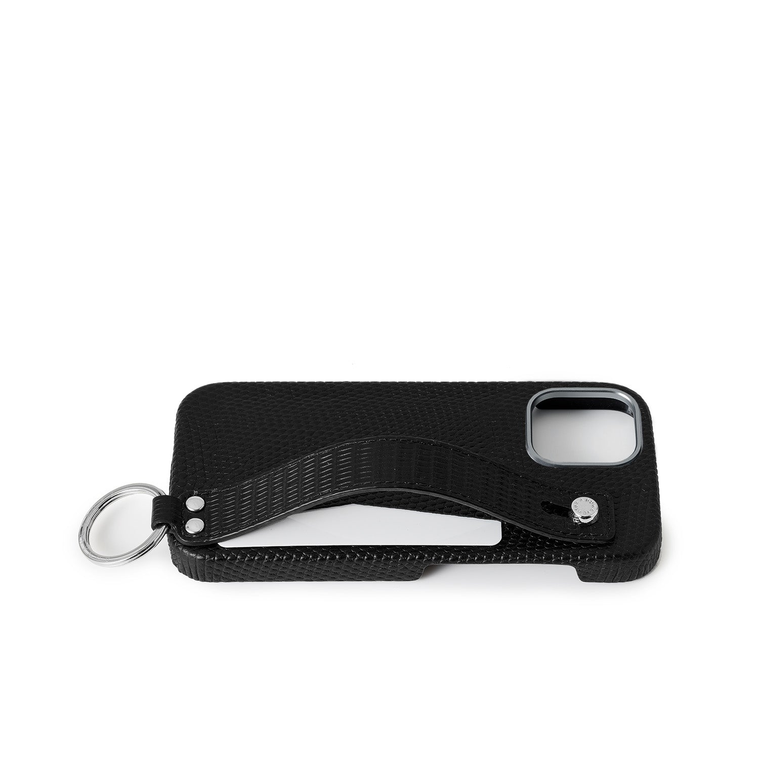 iPhone 17) ハンドル付き バックカバーケース エンボスリザードレザー