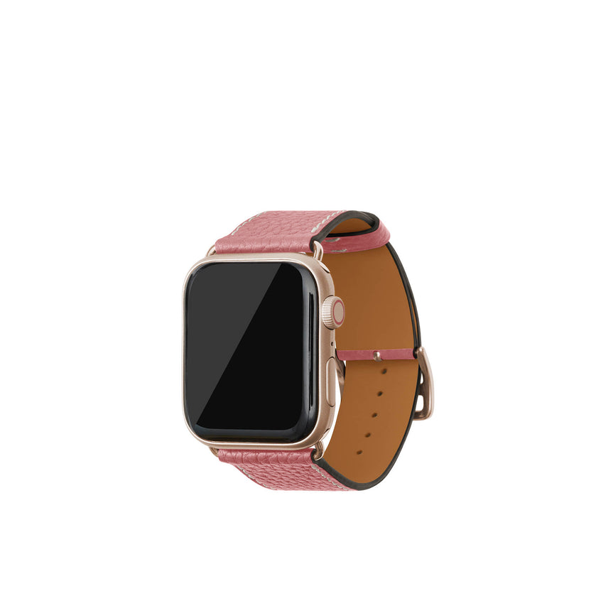 シュリンク Apple Watch レザーバンド【44mm/45mm/46mm/49mm, M/Lサイズ】 (アダプター：ゴールド)