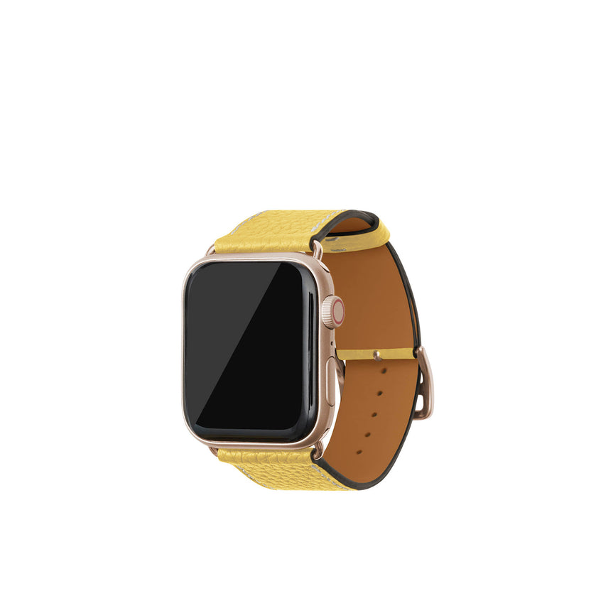 シュリンク Apple Watch レザーバンド【44mm/45mm/46mm/49mm, M/Lサイズ】 (アダプター：ゴールド)