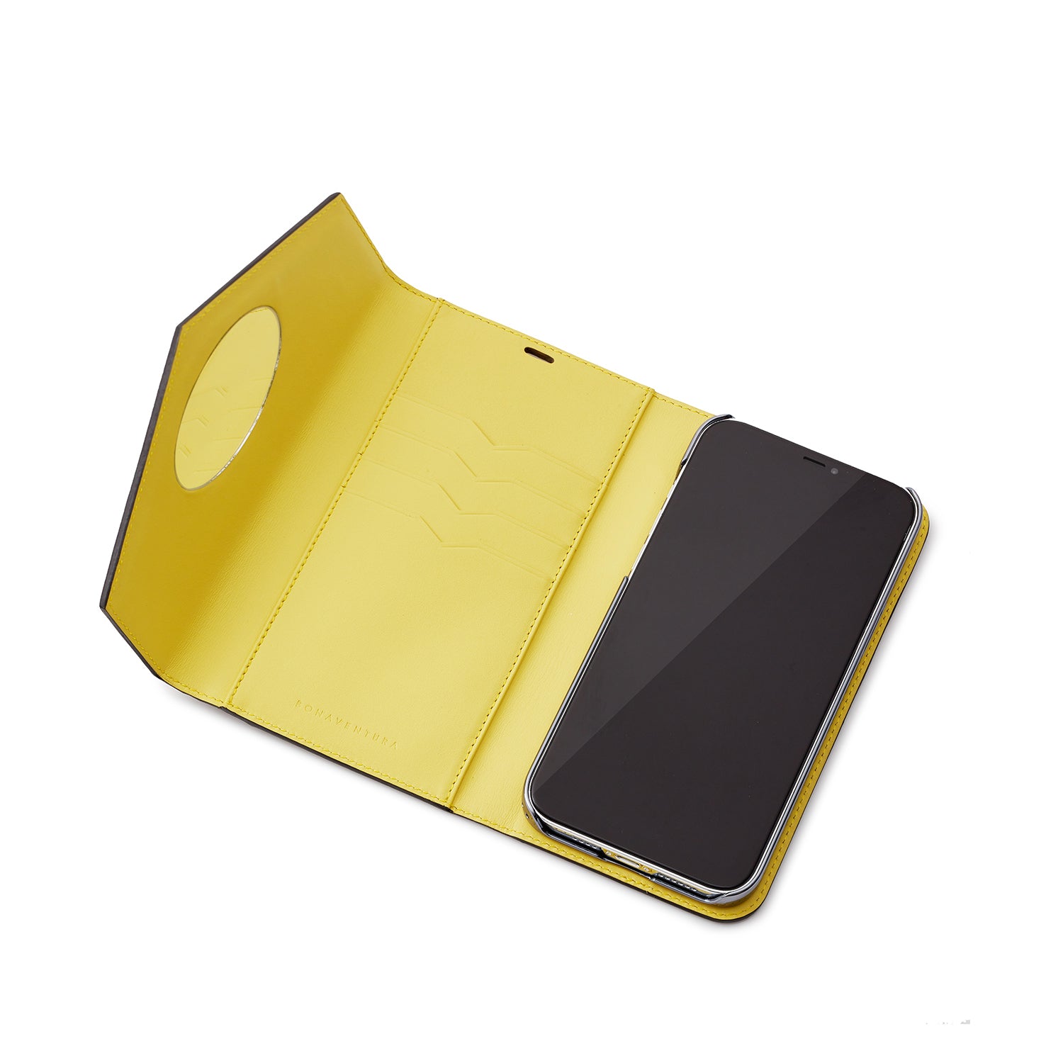 iPhone 14 Pro Max) ミラーケース 肩掛け ストラップ付き シュリンクレザー