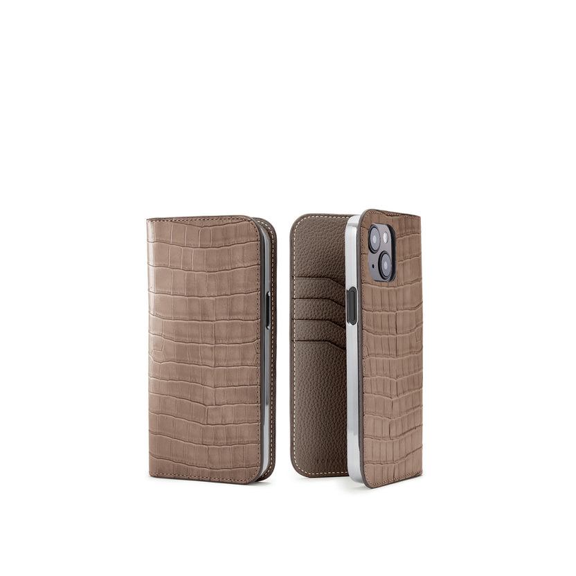 (iPhone 14 Plus) Diary Case Embossed Croco Leather