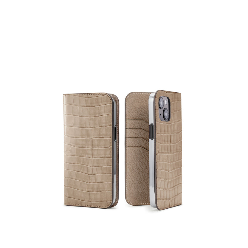 (iPhone 14 Plus) Diary Case Embossed Croco Leather