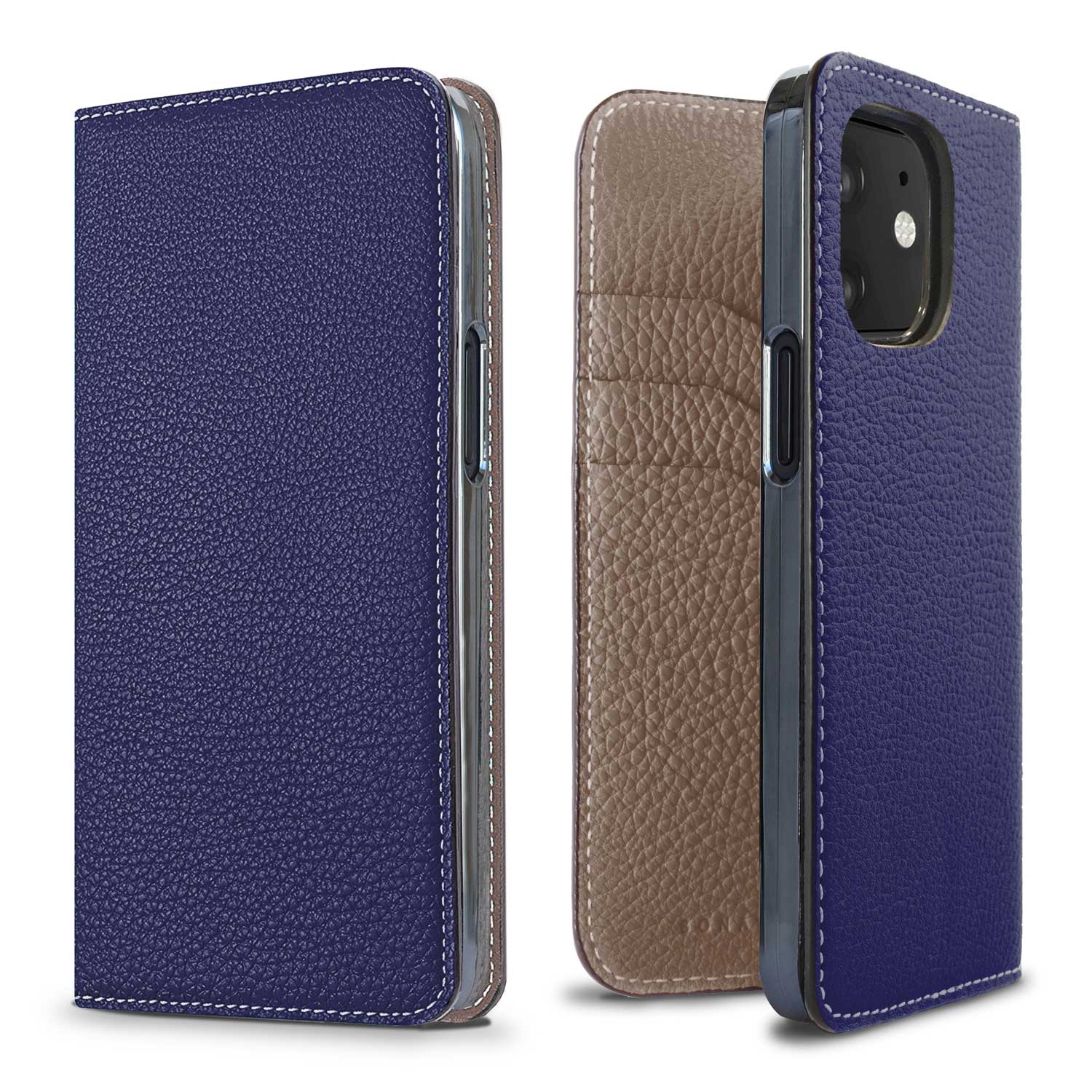 (iPhone 12 mini) Diary case in shrink leather