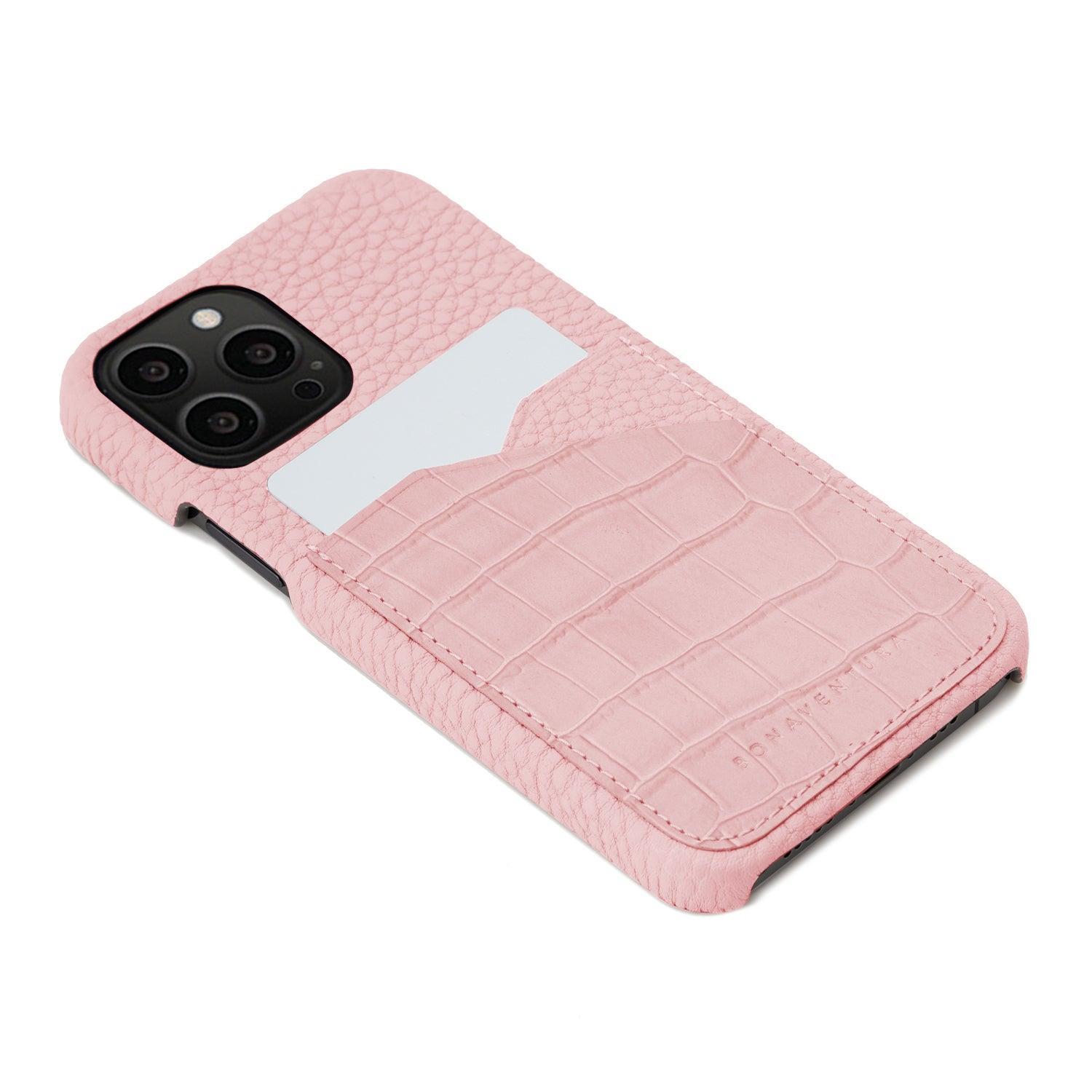 未使用　ボナベンチュラ　iPhone13Pro エンボスクロコレザー  ピンク